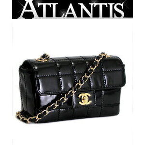 Chanel Chocobar Chain Shoulder Bag Patent Vernis Patent Leather Black GG